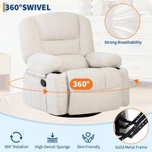 WARMTOBABY 360° Swivel Rocking Recliner Chair,Massage Recliner Chair With Vibration Massage And Heat,Rocking Recliner Chairs With Side Pockets Cup Holders,For Living Room,Bedroom,Home Theater - Màu be - Xem 5