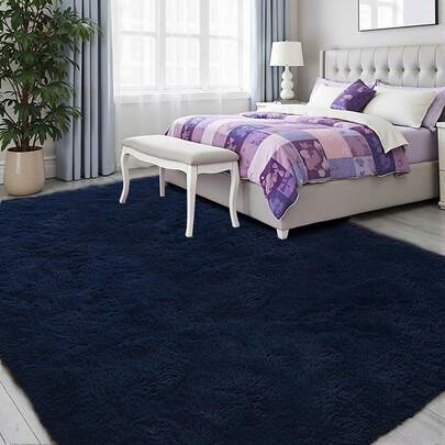 Minimalist Solid-Color Plush Area Rug With Fluffy, Soft Pile For A Warm, Delicate Feel Underfoot. Features A TPR Anti-Slip Backing, Perfect For Decorating Bedrooms, Living Rooms, Studies, And Apartments.