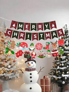 8 Peças Faixa de Natal Festiva com Letras Feliz Natal, Faixa de Papel Feliz Natal, Decoração de Festa com Bandeiras Vermelhas e Verdes Vintage do Papai Noel, Faixa Feliz Natal, Faixa de Natal Festiva, Guirlanda de Cartas do Papai Noel em Papel Grosso, Decoração de Parede para Feriados, Cenário para Fotos - Papai Noel, Biscoito de Gengibre, Boneco de Neve - Decoração Xadrez Rosa e Verde