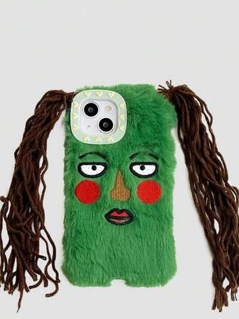 Zabawny pokrowiec na telefon, brzydki pokrowiec na telefon z uroczymi warkoczami dla dziewczynek z kreskówek, etui na telefon Apple 15 Pro Max/17, puszyste, miękkie etui ochronne na 'a 12 Pro, 14, 11, 13 Series