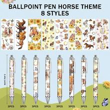 24 piezas Bolígrafos retráctiles de regalo de oficina, bolígrafos de punta fina con suave tinta negra y patrón de caballo de dibujos animados, adecuados para diario, escuela, trabajo, enfermería, medicina, graduación