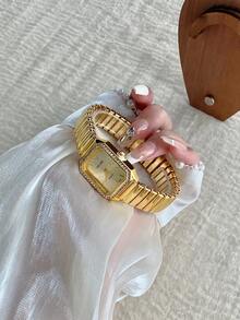 1pc Women's Luxury Black Quartz Watch With Black Strap Suitable For Daily Matching