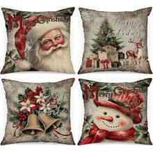 Lanpn - Juego de 4 fundas de almohada de Navidad de 12 x 12 pulgadas, decoración de Navidad, funda de almohada decorativa de invierno, cojín de árbol de Navidad para interior, hogar, dormitorio, sofá - 31 x 31 cm (Paquete de 4) - Ver 7