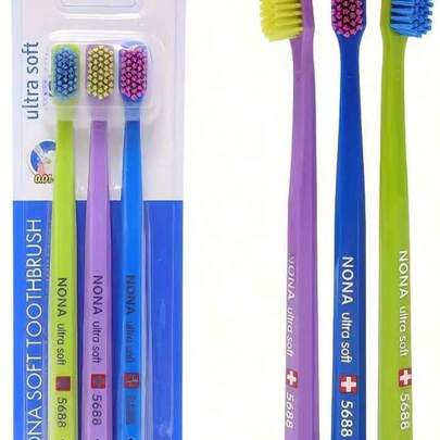 Bộ 1-3 bàn chải đánh răng mềm nhiều màu sắc Thụy Sĩ, đầu bàn chải nhỏ, lông bàn chải bằng polypropylene, thiết kế không mùi, bảo vệ nướu, phù hợp cho người lớn - Bàn chải đánh răng cầm tay unisex