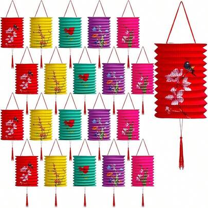 12 件/10 件钢琴褶纸灯笼装饰，多色悬挂花灯笼，适用于您的家庭、户外派对或教室主题装饰、农历新年、中秋节、婚礼派对装饰、万圣节和圣诞节装饰灯笼（所有灯笼流苏颜色随机发货）