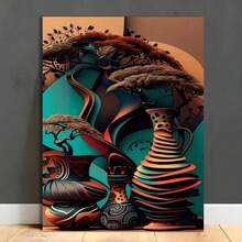 A Modern African Canvas Wall Art, With Wooden Frame, Easy To Hang, Suitable For Family Living Room Decoration, Office Corridor Wall Hanging, Wrapped Canvas Frame, Modern Style, 2D Plane, Room Decoration - 彩色 - 查看 6