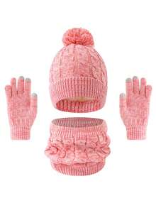 3 件套儿童冬帽套装，保暖针织帽配围巾和手套，适合秋冬户外活动 - 彩色 - 查看 19