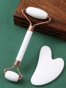 1set Face Beauty Massage Tool Set, Including Roller, Massage Board, Body Back Scraping Gua Board, Pink And White Options - Multicolor - View 15