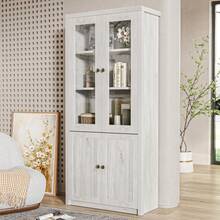 Modern Hochschrank 80x34x171 Cm – Holzoptik Mit Glastüren, 2 Holztüren Und Kupfergriffen – Stilvoller Stauraum Für Wohnzimmer, Büro Und Flur - Wood + MDF + Particle Board - View 7