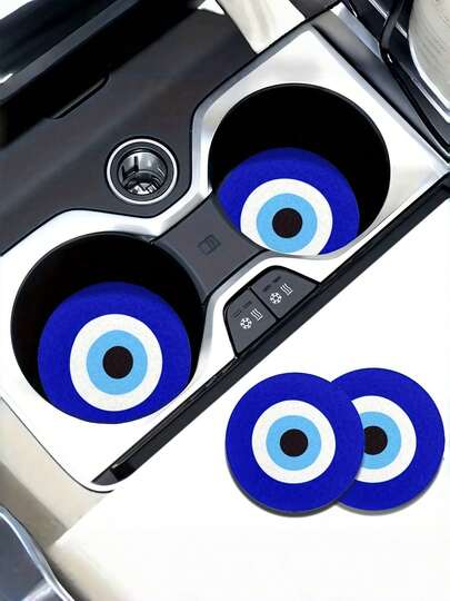 Auto Accessories -2pcs Sapphire Blue Devil's Eye Absorbent Car Coasters, Ladies' Car Interior Accessories, Car Coasters And Home Desk Coasters.