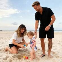 Summer Men's Casual Solid Color Shirt Short Sleeved Beach Pants Set 2-Piece Set - Black - View 4