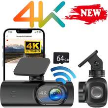 Cámara de salpicadero 4K Ultra HD WIFI, resolución de video 2160P, pantalla IPS, sensor G, ángulo de visión de 170°, visión nocturna, grabación en bucle, reconocimiento de distancia de vehículos con IA, kit de monitoreo de estacionamiento las 24 horas, equipado con memoria de alta velocidad de 64GB, compatible con hasta 256GB, control de aplicación para vehículos, cámara de para vehículos, modelo nuevo de 2025