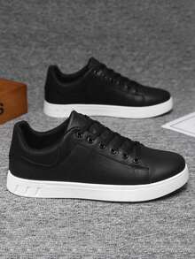 Zapatos casuales minimalistas para skateboard para hombres, zapatillas con cordones y puntera redonda plana, adecuados para todas las estaciones, tallas grandes 39-48