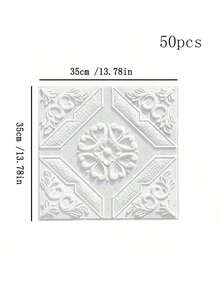 20/50/100pcs 3D Floral Ceiling Tiles - Self-Adhesive Waterproof Wall Stickers, 13.78x13.78 Inches, Anti-Collision Decor For Bathroom & Bedroom, Elegant White Design With Golden Chandelier Hole, Decorative Ceiling Stickers | Elegant Wall Stickers | Selfadhesive Tiles, Bathroom Wall Stickers