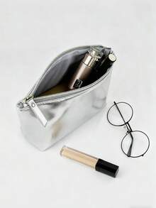 Full Pu Leather T-Shaped Zipper Large Capacity Elegant Makeup Bag, Waterproof & Portable, Suitable For Storing Small Items And Touch-Up Products On-The-Go Y2K Futurist Makeup Storage Minimalist Makeup Bags Makeup Organizer Make Up Organizer For Christmas Day Gift