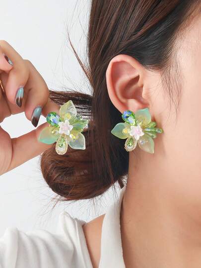 أقراط نسائية - أقراط مزينة بالكريستال الاصطناعي متعدد الطبقات بطراز ريفي أنيق وحلو، إكسسوارات راقية