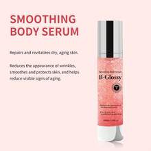 Suero corporal alisador B-Glossy - Manteca de karité, ácido hialurónico anti-arrugas, tratamiento corporal hidratante y iluminador para rostro, cuello y manos - Reduce visiblemente las líneas finas y restaura un brillo juvenil - 3.38 Fl.Oz/100ml