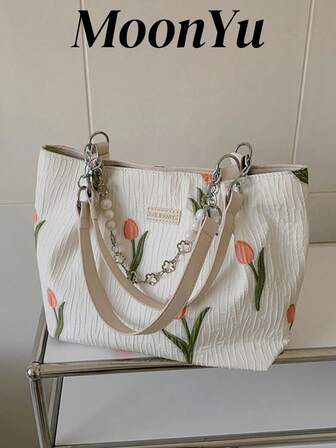 女士花卉手提包，大容量通勤手提包，时尚百搭必备