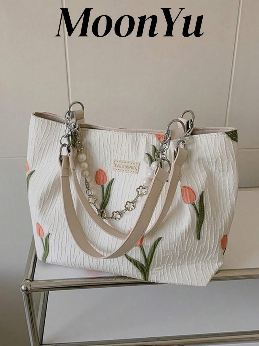 Women's Floral Tote Bag, Large Capacity Commuting Handbag, Stylish & Versatile Essential