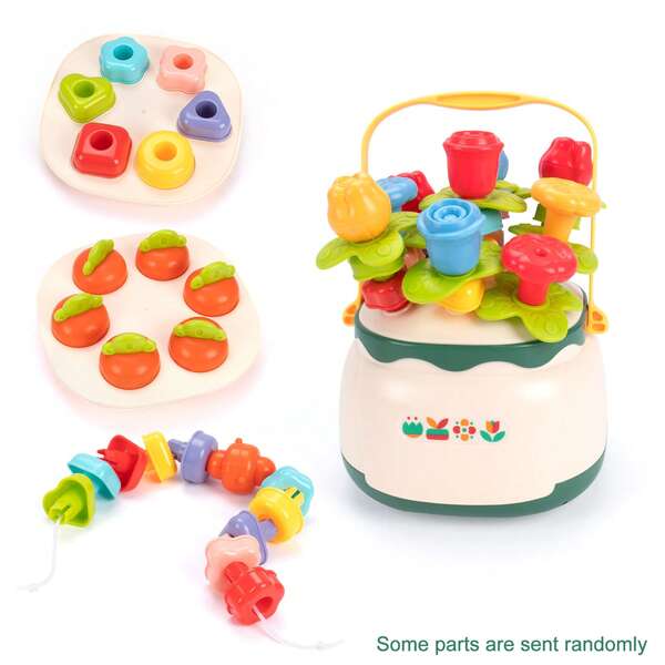 4in1 Baby Montessori Toy Shape Sorting Matching Blocks Training Beads Toys Fine Motor Skills, Assembling Flower Basket Toy, Intelligence Development & Hand-Eye Coordination Exercise, Early Education For Toddlers, Sensory Activity Game Holiday Birthday Gift (Some Parts Are Random )