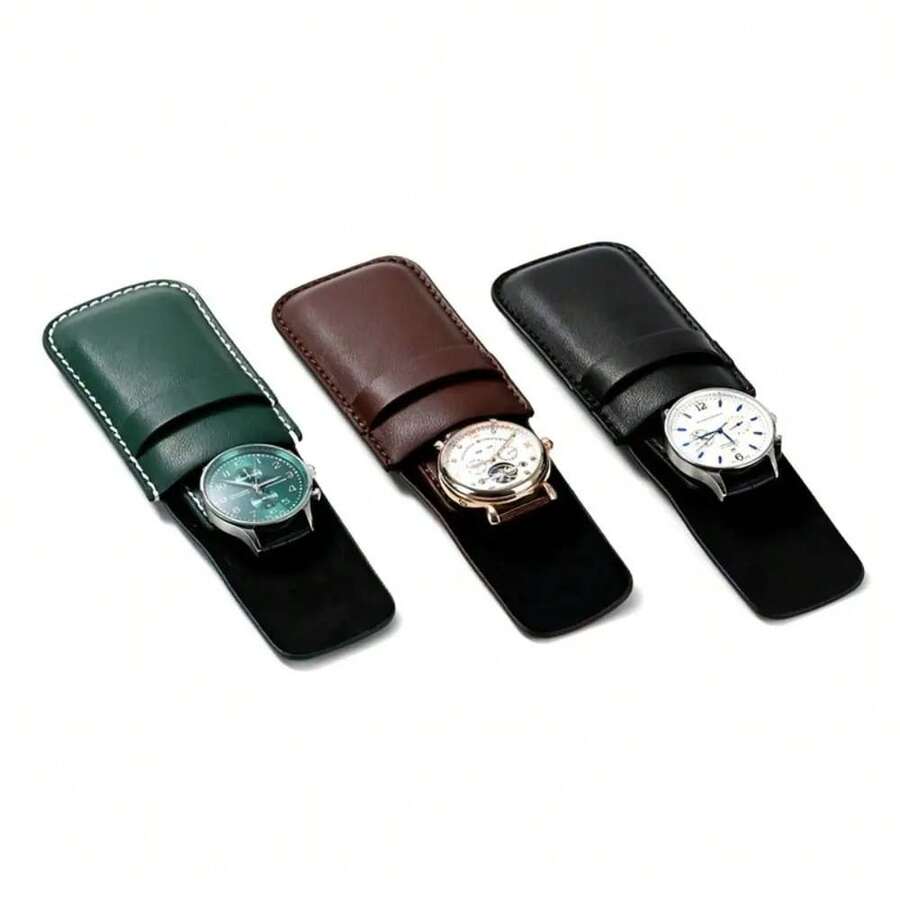 1pc Pu Leather Watch Bag Pouch Organizer Watch Accessories Anti-Dust Gift Bag Flannelette And Leather Bags For Jewelry Watch Storage Gift Bags - 13*7cm - View 1