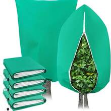 4pcs Green Zipper Plant Frost Cover, Winter Drawstring Plant Protective Sleeve, Warm Frost Cloth Blanket To Protect Fruit Trees, Potted Plants From Freezing And Animal Damage - Green - View 6