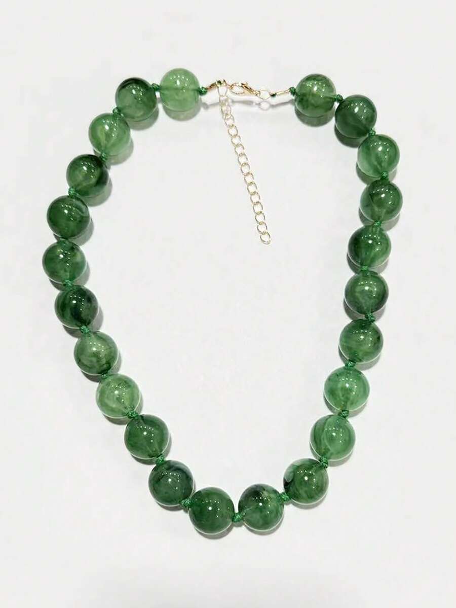 1 Piece Fashion Temperament Bohemian Round Resin Cloud Bead Rope Handmade Women's Beaded Necklace Party Banquet Holiday Gift - 綠色11-3329 - 查看 1