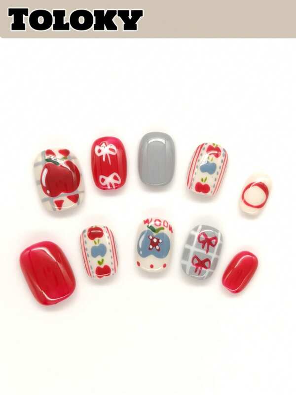 10pcs Handmade Press On Nails Short Nails Oval Nails Tips Red Bows Cute Hand-Painted With 3pcs Nail Art Tools Nail Glue Nail Supplies Fake Nails For Women And Girls To Party Travel Daily School Press On Nails Halloween Polka Dot Nails Apple Grey Polka Dots Plaid Blend Press On Nails Nail Supplies Nails Press On Nail Charms Press On Nails Short Fake Nails Nail Accessories Nail Art