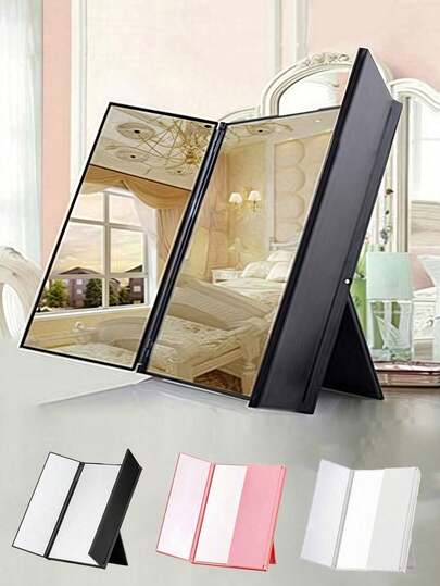 1pc 3-Sided Foldable Square Makeup Mirror, New Minimalist Ultra-Thin Tri-Fold Vanity Mirror, Anti-Drop Tabletop Folding Mirror For Home, Dorm, Travel, Gift For Friends, Family, Girlfriend, Valentine's Day, Mother's Day,Cheap,Stocking Stuffers,Makeup,Makeup Tools,Cheap Stuff,Gifts,Gifts For Women,Christmas Gifts