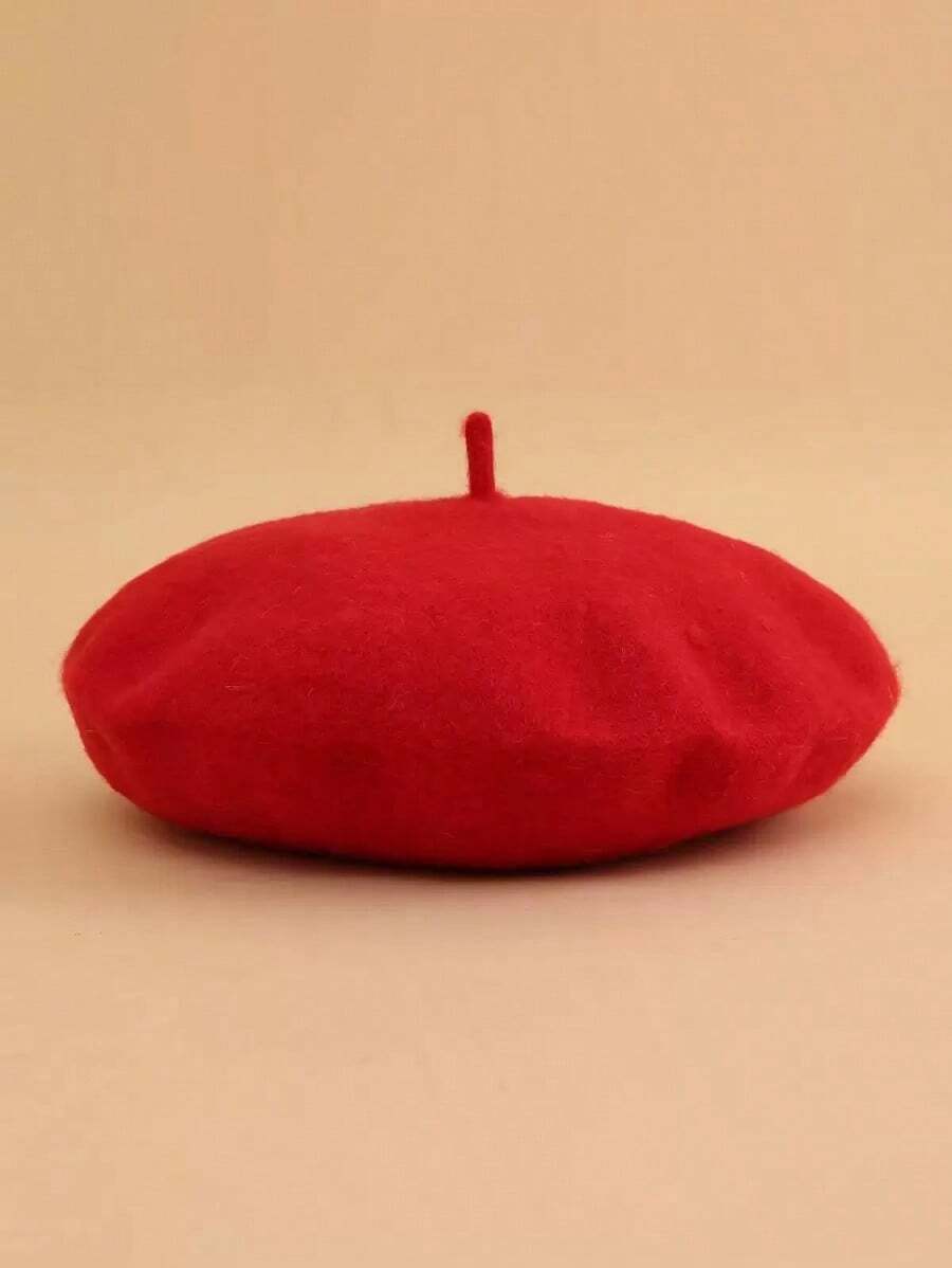Cute Simple Solid Beret - 紅色 - 查看 1