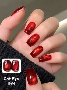 MISS SHAKA 10ml Autumn Winter Red Nails Golden Cat's Eye Gel Nail Polish Glue 2025 Y2K Nails Flash Whitening Popular Cherry Wine Red Ice Transparent Red Glass Bead Nail Art Nail Salon Home Diy Nail Supplies Christmas Nails