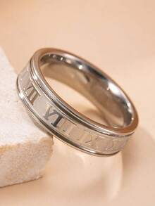 1 件男士时尚朋克风格简约银色不锈钢罗马数字戒指，适合日常佩戴、派对和情人节礼物 - 銀色 - 查看 11