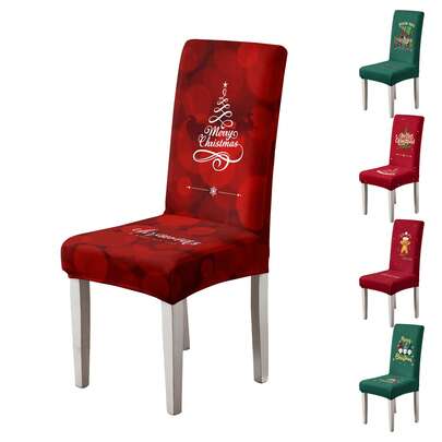 1/2/4/6pcs Christmas Fitted Chair Cover, Universal Seat Cushion Slipcover With Backrest