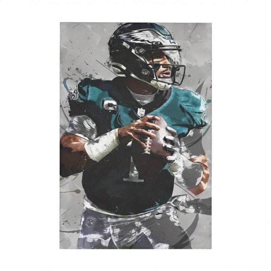 Impression sur canevas d'art moderne de quart-arrière de football américain - Décoration murale thématique de sports classiques et art déco, orientation portrait, affiche sur canevas sans cadre pour salon, bureau à domicile et chambre à coucher - 12x18 pouces, art mural sans cadre