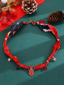 1pc Fashion Heart, Santa Claus, Reindeer, Gingerbread Man, Christmas Tree, Small Bell Pendant Women's Scarf Necklace, Creative Christmas Accessory Suitable For Parties And Decoration