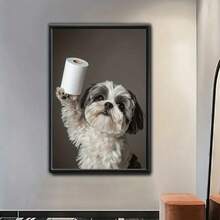 1 件，西施犬与卫生纸帆布印刷品，16x24 英寸，无框墙壁艺术，家居和办公室装饰，非常适合卧室、客厅、厨房、圣诞节和情人节礼物，无框，您可以准备一个或更大的画框以匹配您的壁画；自行组装和安装，充分享受 DIY 的乐趣。