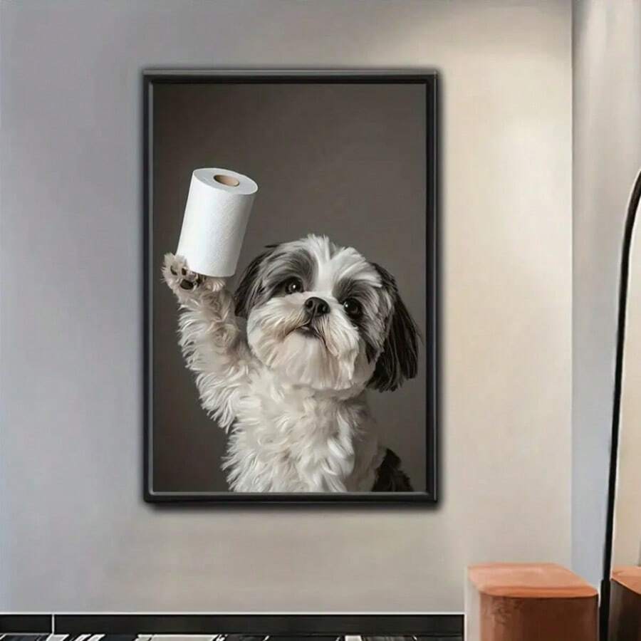 1 件，西施犬与卫生纸帆布印刷品，16x24 英寸，无框墙壁艺术，家居和办公室装饰，非常适合卧室、客厅、厨房、圣诞节和情人节礼物，无框，您可以准备一个或更大的画框以匹配您的壁画；自行组装和安装，充分享受 DIY 的乐趣。