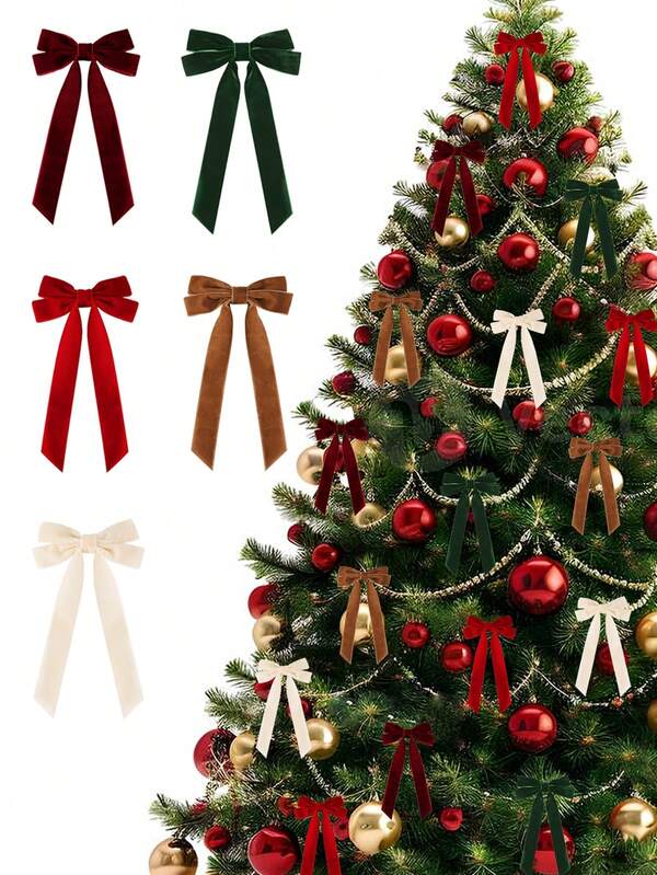 12/6/2/1pc Red/Beige/Brown/Dark Green/Grass Green/White/Burgundy 7.87inch Velvet Bows, Christmas Tree Decoration Bows, Christmas Garland Decoration Accessories, Christmas Decoration Accessories, Christmas Party Decoration Accessories, Photo Decoration Props, Suitable For Christmas Items, Party Items, Photo Props