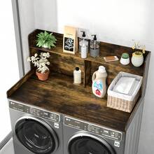 2-Tier Washer Dryer Countertop, Washer Dryer Countertop With Shelf 54" W X 27.5" D Laundry Countertop Washer And Dryer Topper With Non-Slip Pads Large Space For Folding Clothes Rust Brown