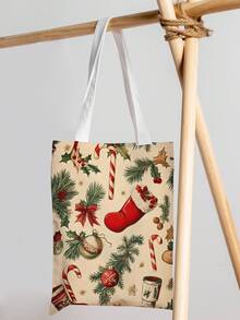 1 Stück Weihnachtsstrumpf Muster Tragetasche, große Kapazität Schultertasche, Damen Lässig Handtasche, Segeltuch Tragetasche geeignet für Arbeit, Schule, Einkaufen
