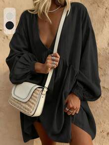 Ladies Dress Solid Color Casual Knot Ruffled Beach Daily Spring, Summer And Autumn, Elegant Clothing ,Fall Clothes For Women