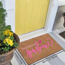 1pc "Hey There Sunshine" Cheerful Doormat - Non-Slip Rubber Backing, Machine Washable Lightweight Entryway Mat With Pink Heart Design, 24"X16" & 30"X18" Sizes For Spring Summer Outdoor Decor, Easter Mother's Day Father's Day Home Decor, Floor Mats For HomeChristmas Decor Kitchen Rug