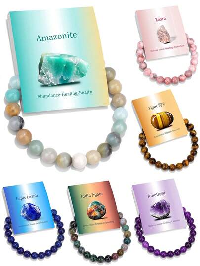 1pc Healing Crystal Bracelet, Unisex, Natural Stone Beads Stretch Bracelet, Handmade Gemstone Spiritual Healing Jewelry, Birthday Gift, Fashion Accessory, Friendship Gift