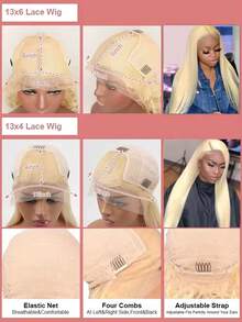 Uveous Belaved 34 Inch Wigs Human Hair Blonde Lace Front Deep Wave 613 Blonde 13x4 HD Transparent Curly Real Human Hair 200% Density Lace Frontal Wig With Natural Hairline Halloween Season - S613 - 查看 3