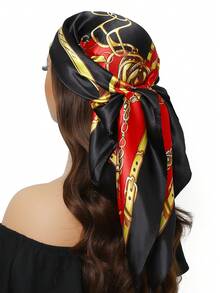 1pc Light Blue Printed 90cm Square Scarf, Casual Headscarf, Travel Sun Protection Headwrap, Party Gift