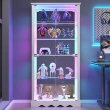HWB Display Cabinet With Glass Doors, 71'' Tall Curio Cabinet With RGB Lights For Collectibles, LED Display Case With Removable Shelf For Book/Medal/Figure, White - 查看 10