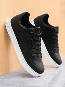 Zapatos casuales minimalistas para skateboard para hombres, zapatillas con cordones y puntera redonda plana, adecuados para todas las estaciones, tallas grandes 39-48