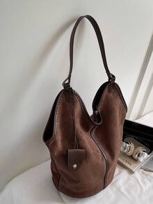 New Fashion Solid Color Large Capacity Tote Bag For Women, Casual Stylish Bucket Bag For Work Commute, Shoulder & Crossbody Bag