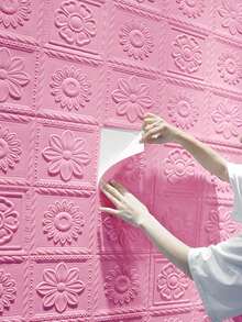 10/1pc 3D XPE Foam Material Retro Romantic Embossed Flower Pattern Wall Paper, Anti-Collision Foam Wall Stickers, Colorful, Easy-To-Clean, Self-Adhesive Crashproof Wall Sticker