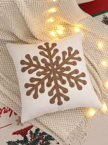 1pc/2pcs Christmas Decorative Pillow Cover, Christmas Snowflake Knot Canvas Rope Embroidery, Winter Living Room Sofa Bedroom Holiday Gift - Coffee Brown - View 7